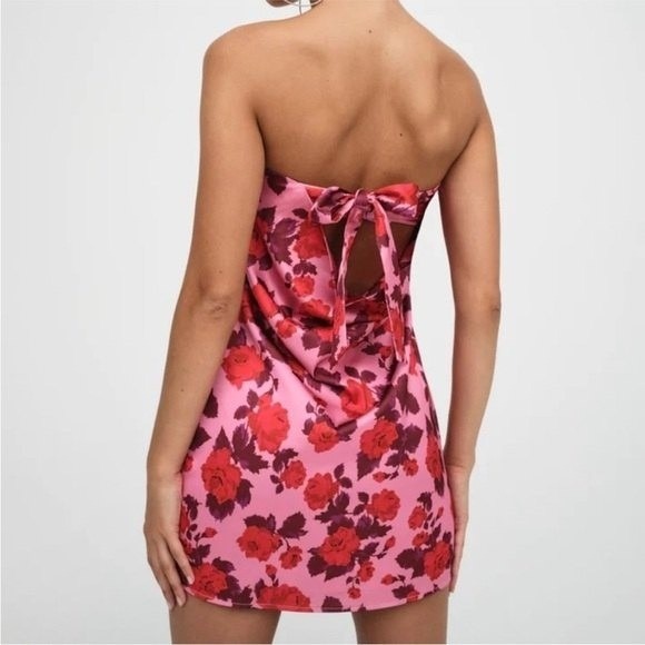 For Love & Lemons Huda Satin Mini Dress Puff Sleeve Gloves Floral Coquette Sz M - Picture 13 of 16